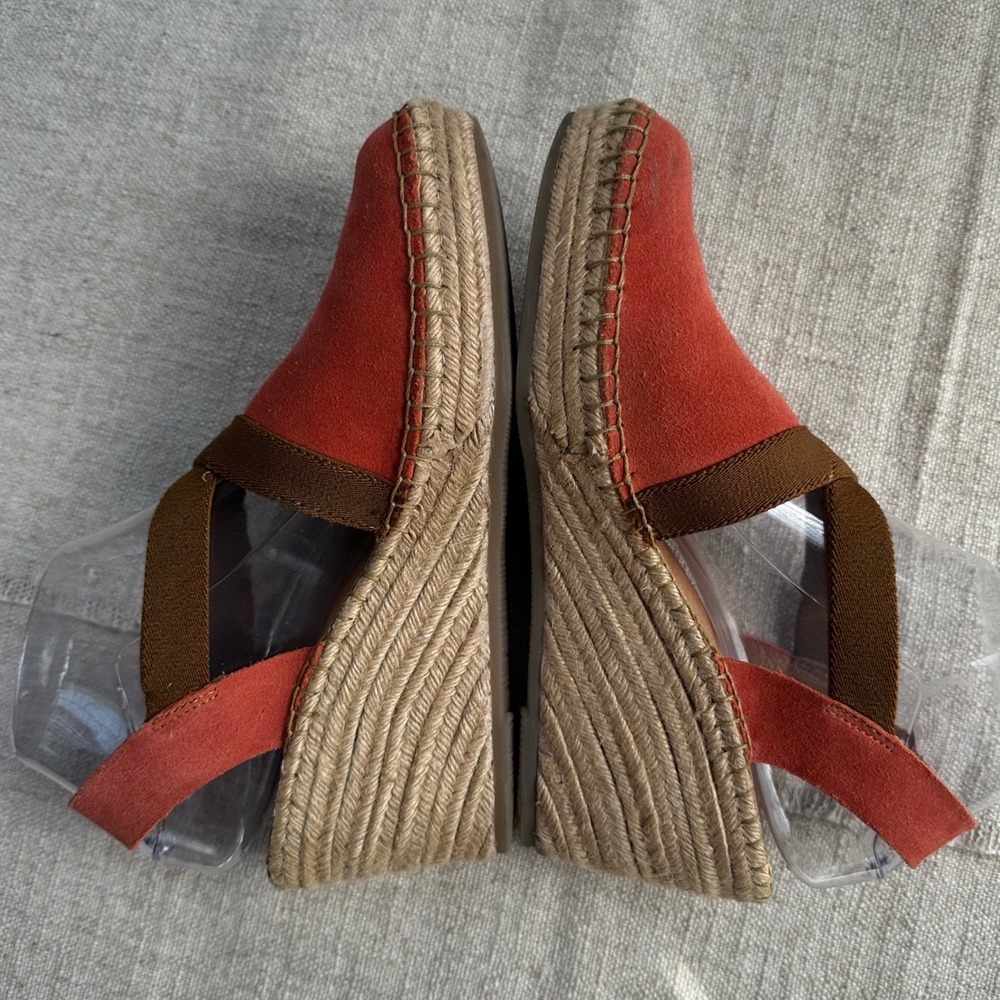 Born Drilles Burnt Orange Suede Espadrille Wedge Sandals Brown Elastic Straps 9 - Picture 8 of 11
